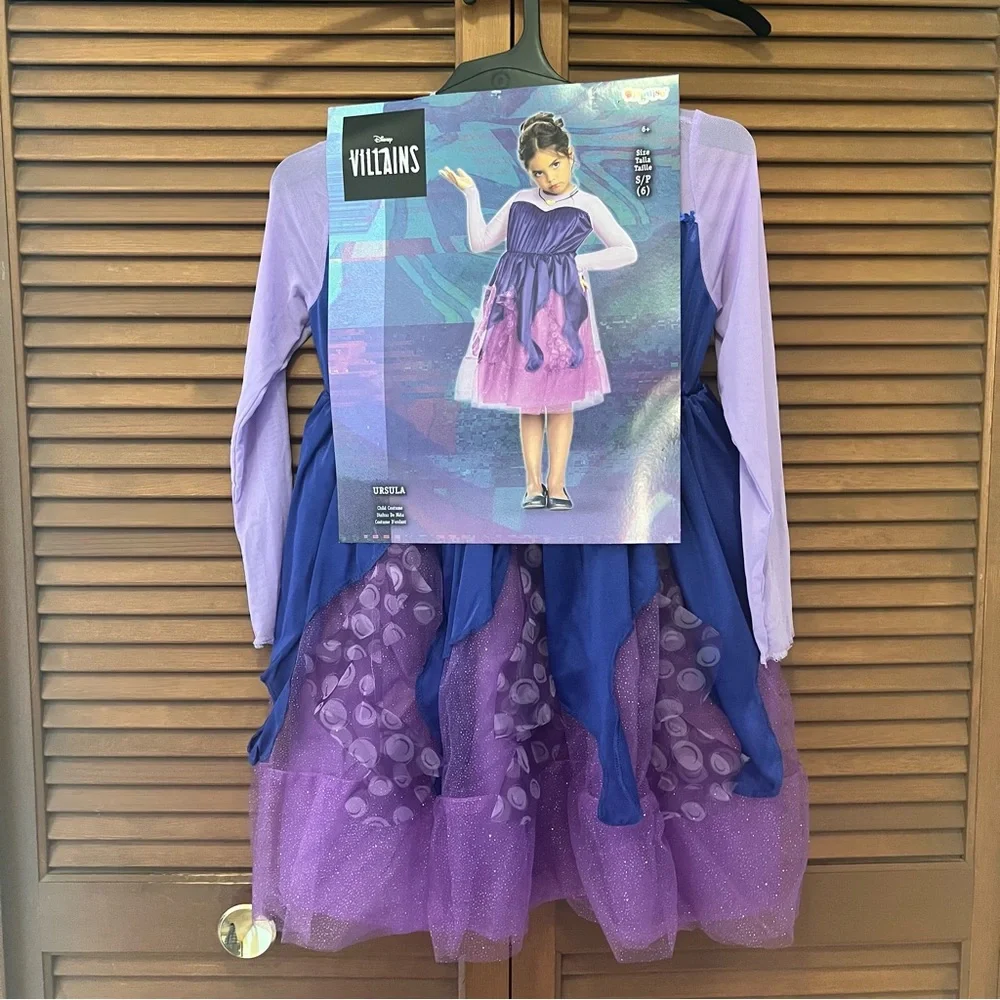 Disney villains Ursula costume dress and wig set Halloween S 6 girls kids NEW